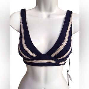 Robin Piccone Abi Crochet Indigo Blue Tassel Bikini Top Size XS NWT